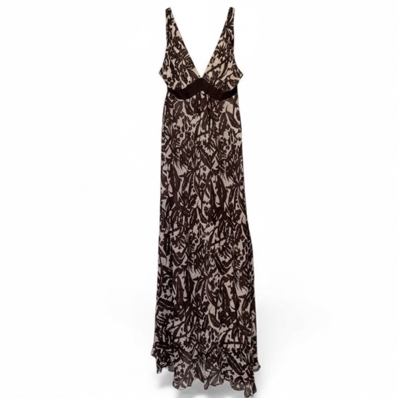 BCBG MAX ARIA 100% Silk Dress Womans SZ 4 V-Neck Maxi Dress Empire Waist Boho - Picture 3 of 16